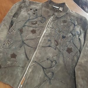 Genuine Leather Coat-Brown with Embroidery